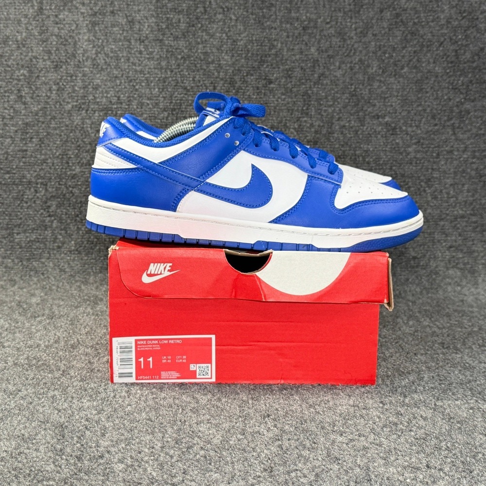 Nike‎ Dunk Low Retro Shoes Men's 11 White Hyper Royal Blue Athletic Sneakers